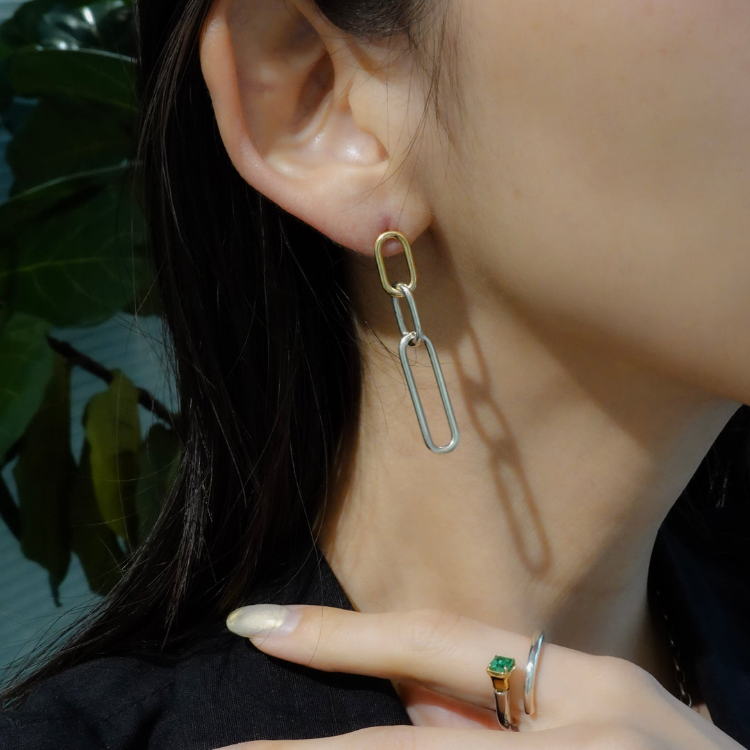 CHAIN Silver 18Kgold Pierced Earrings
