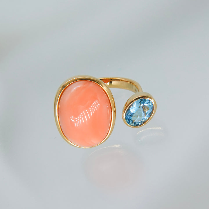 BLANCE 18K Coral Aquamarine Ring