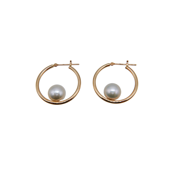 AMEMBO 10K Pearl Hoop Earrings