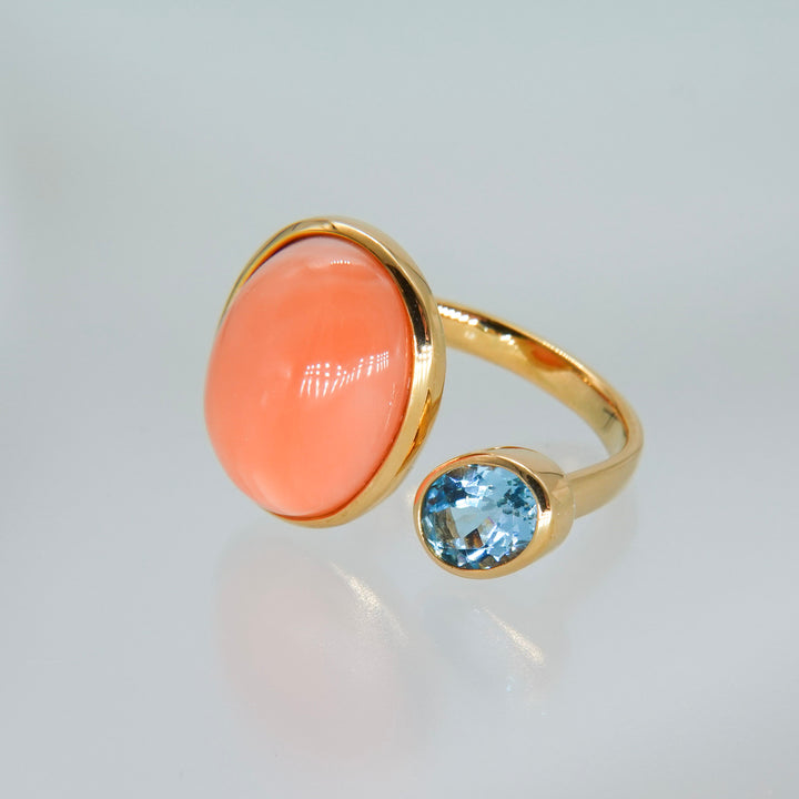 BLANCE 18K Coral Aquamarine Ring