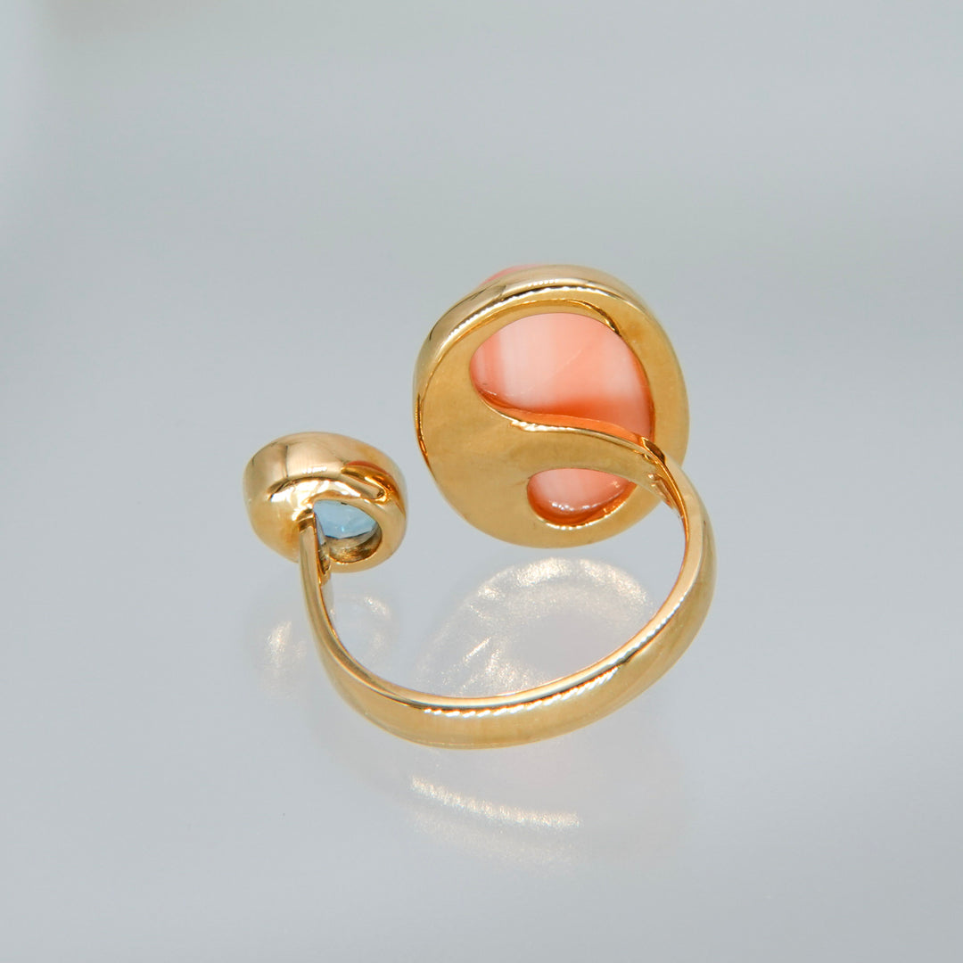BLANCE 18K Coral Aquamarine Ring