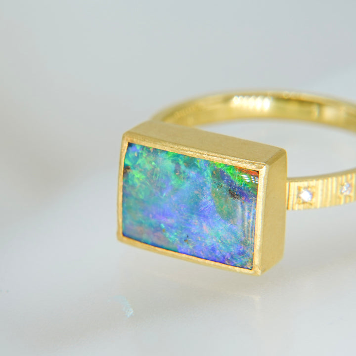 Boulder opal chocolate ring