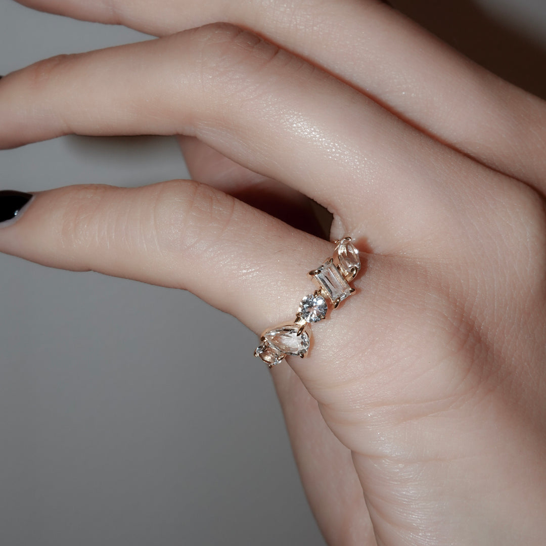 DEW CHAIN RING_K10YG x White topaz