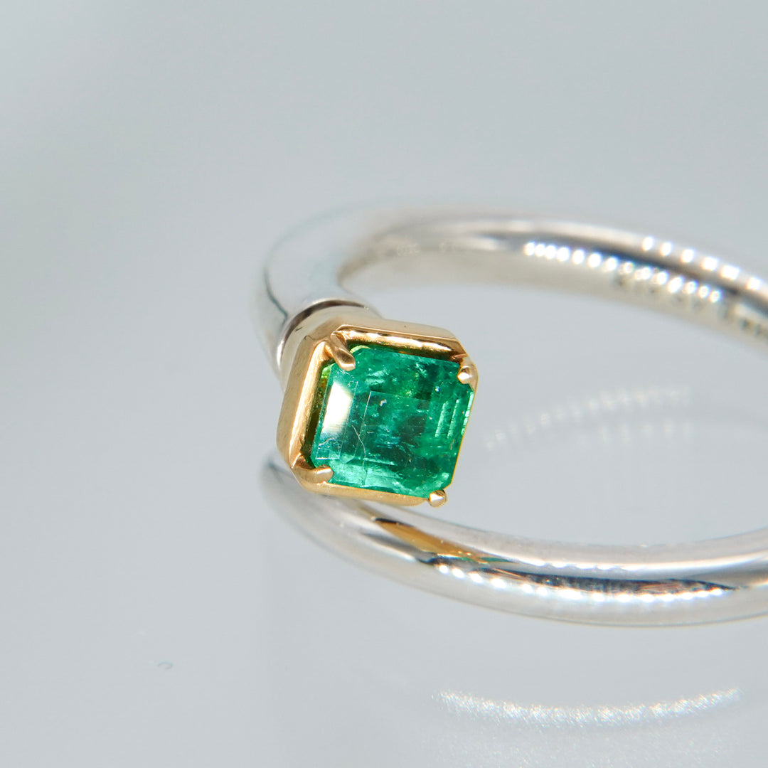 Limited piece Silver 18K Emerald Diamond Ring