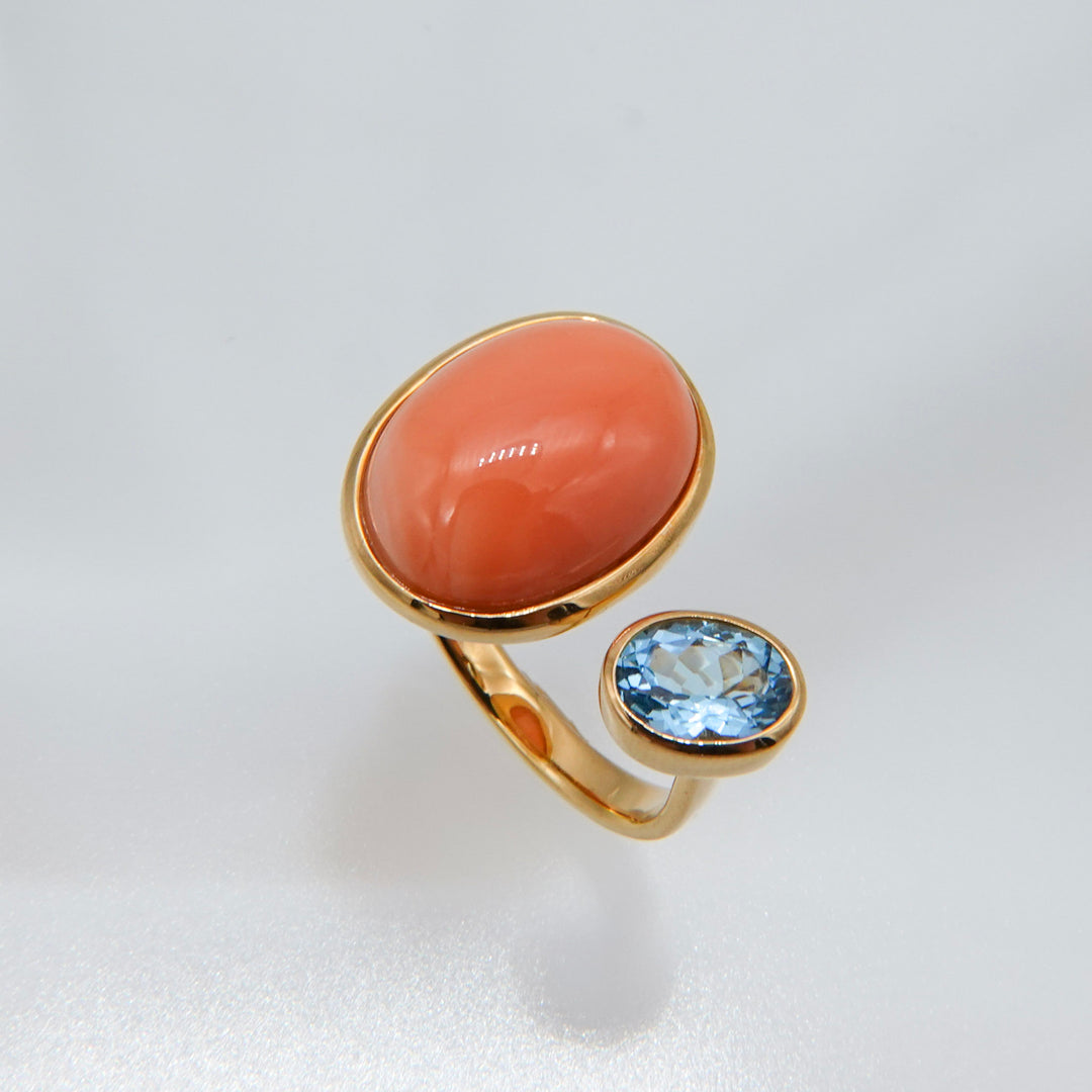 BLANCE 18K Coral Aquamarine Ring