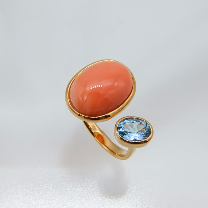 BLANCE 18K Coral Aquamarine Ring