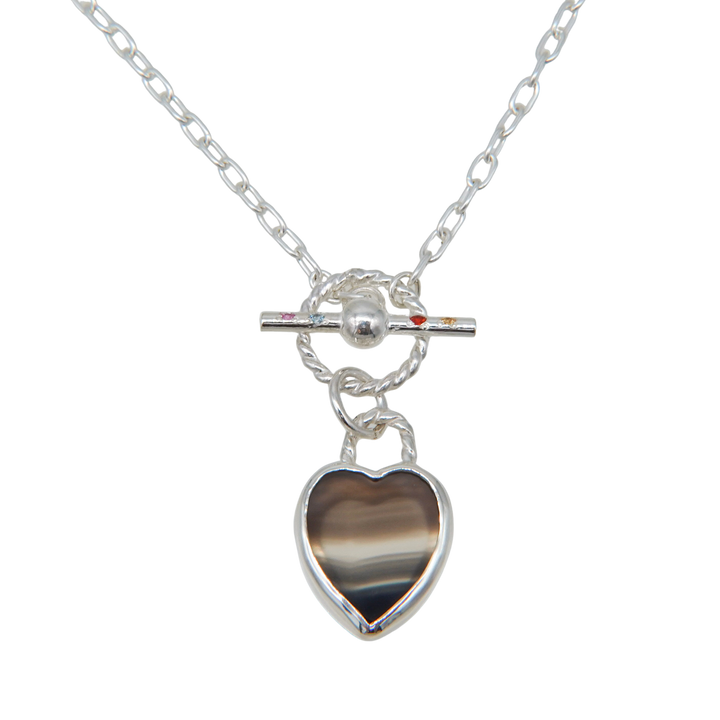 Gem heart toggle clasp necklace- Agate