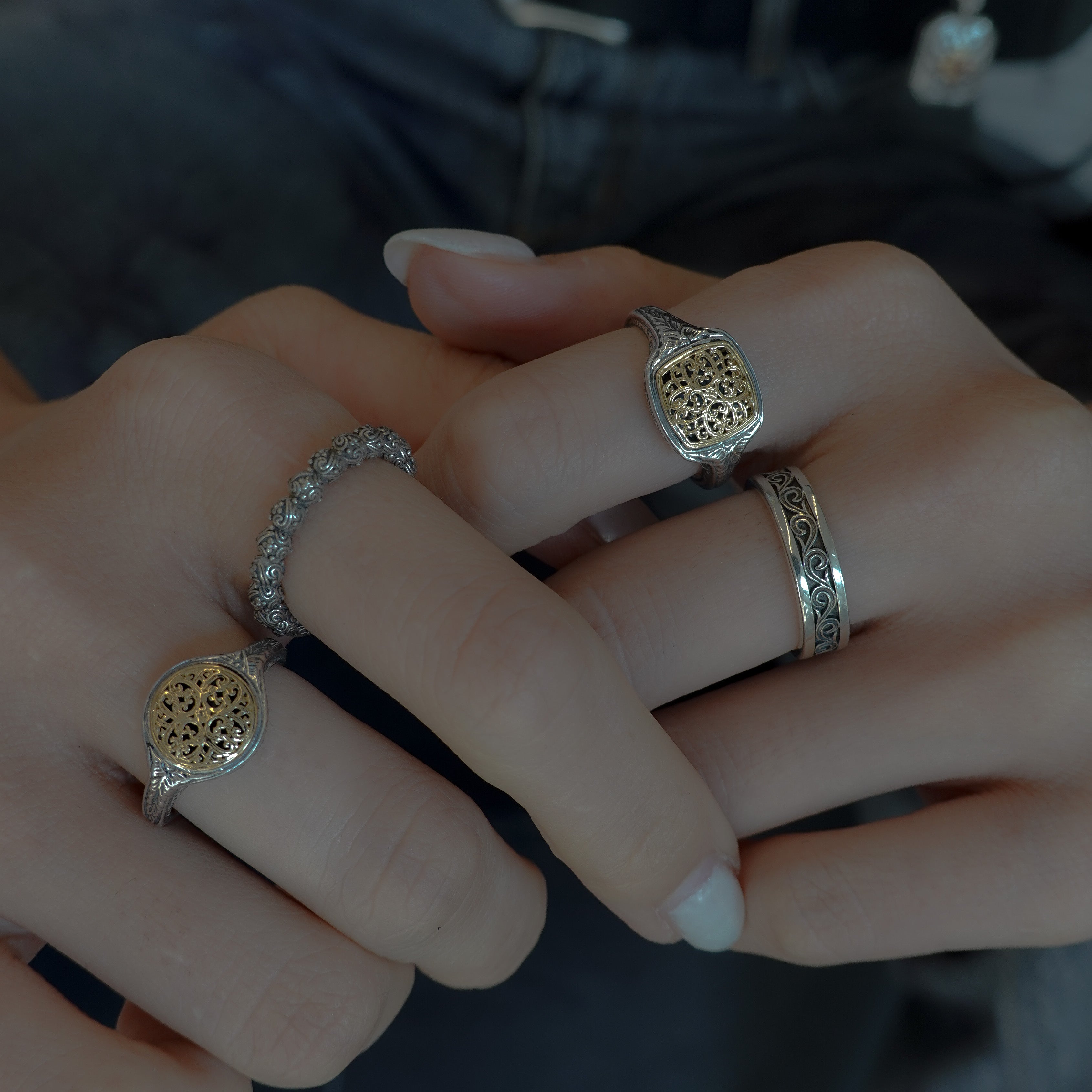 Mediterranean square pinky ring in 18K Gold and sterling