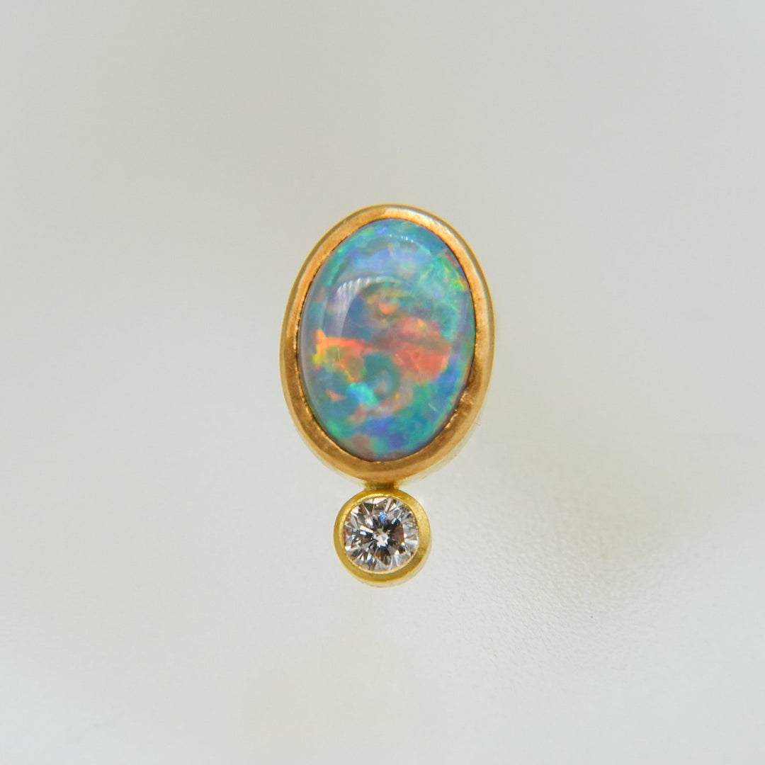 Crystal opal oval×diamond stud earrings