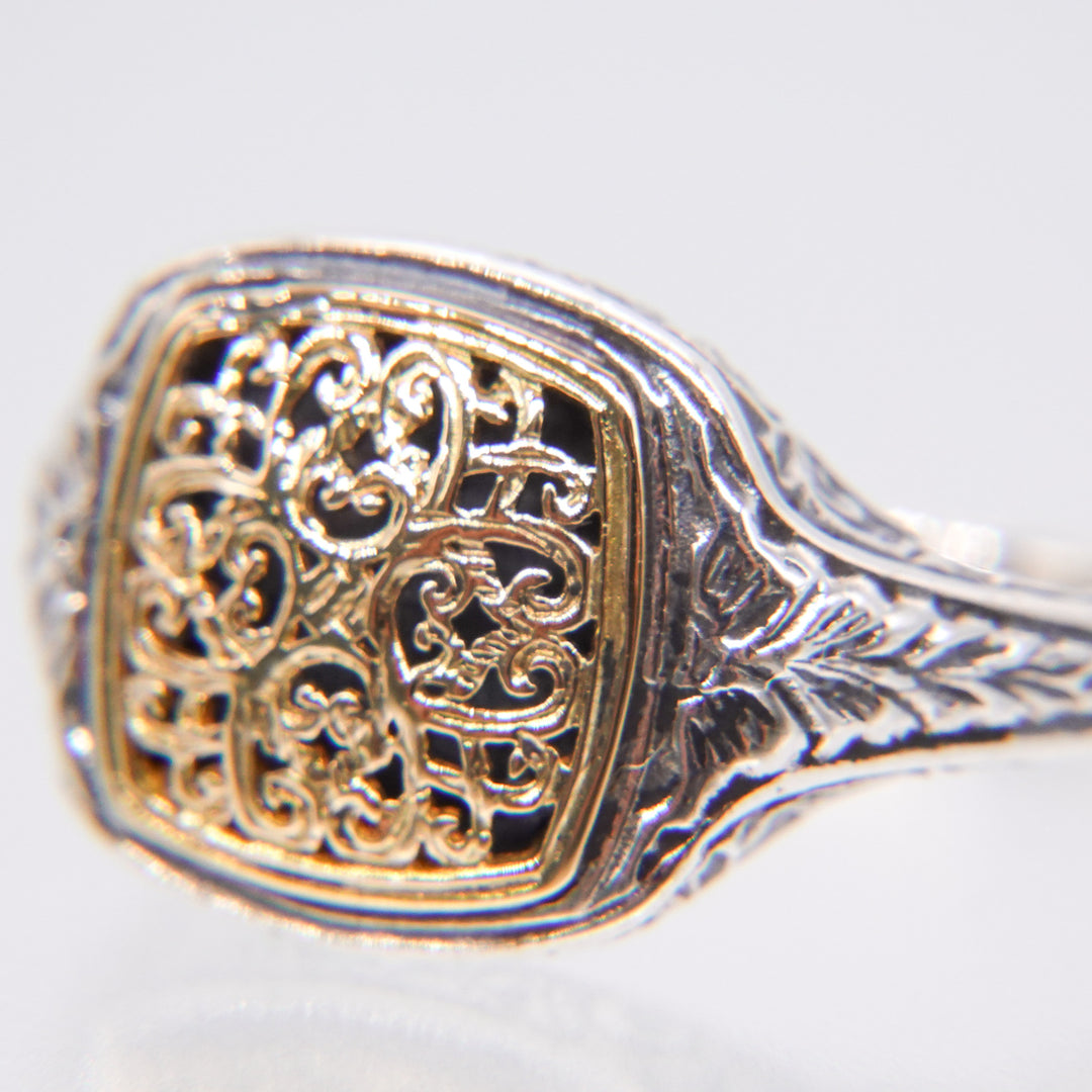 Mediterranean square pinky ring in 18K Gold and sterling silver_20432