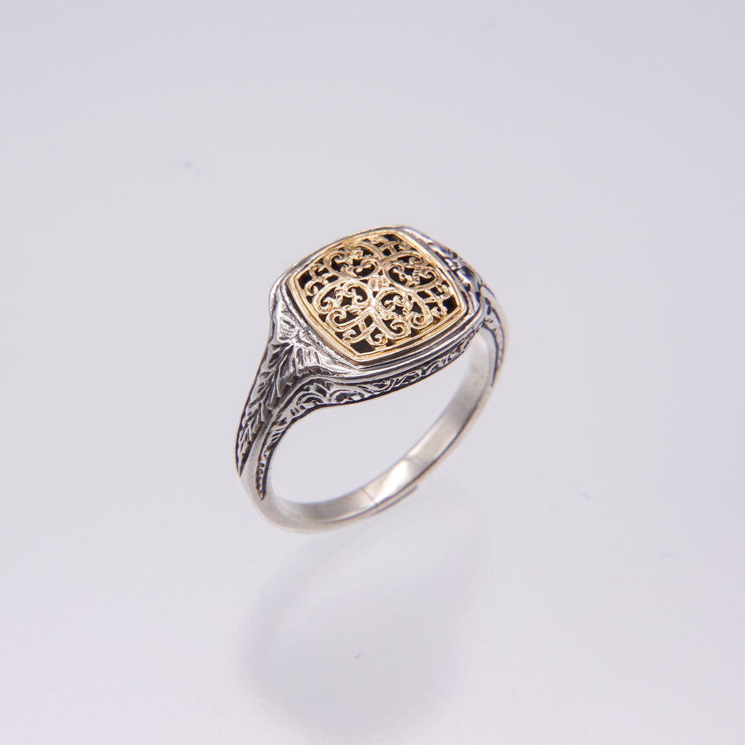 Mediterranean square pinky ring in 18K Gold and sterling silver_20432