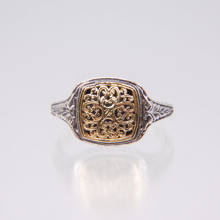 Mediterranean square pinky ring in 18K Gold and sterling silver_20432