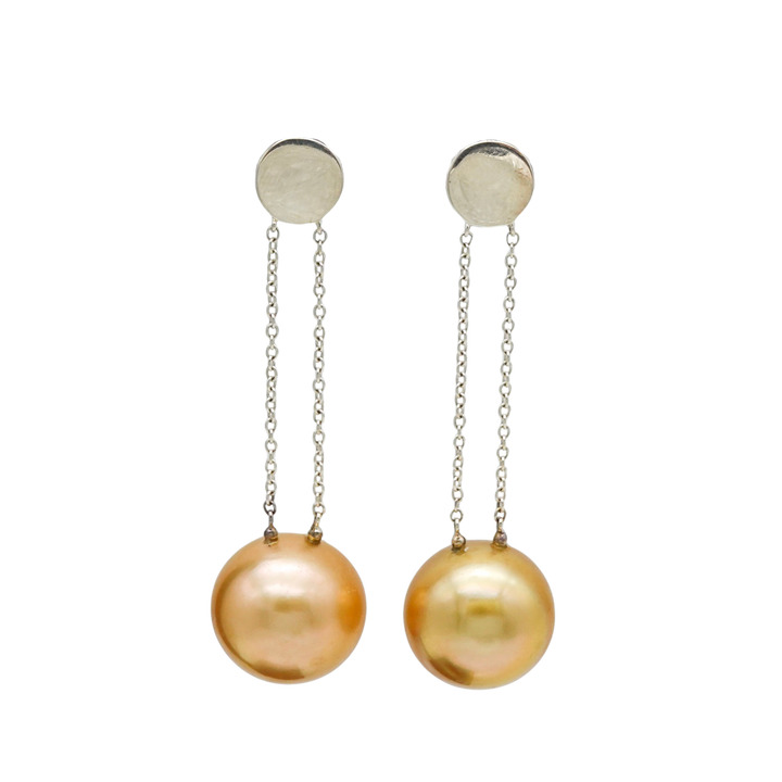 AMEMBO Silver GoldenPearl Swing Pierced Earrings