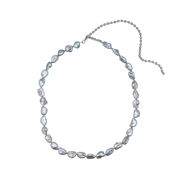 Ball Chain Necklace / Grey Keshi Pearl