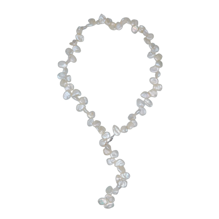 3WAY FALLING PATELS PEARL LARIAT NECKLACE (SV)