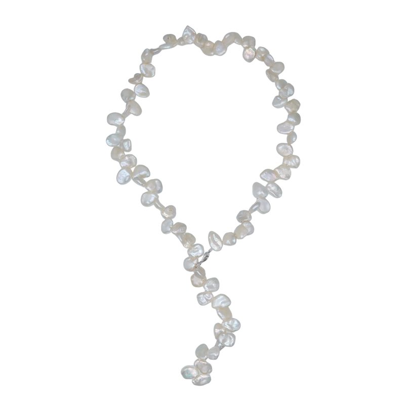 3WAY FALLING PATELS PEARL LARIAT NECKLACE (SV)