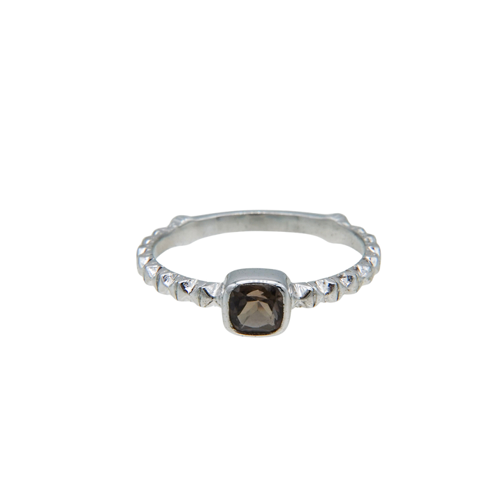 シルバースモーキークオーツフィレンツェ彫りリング