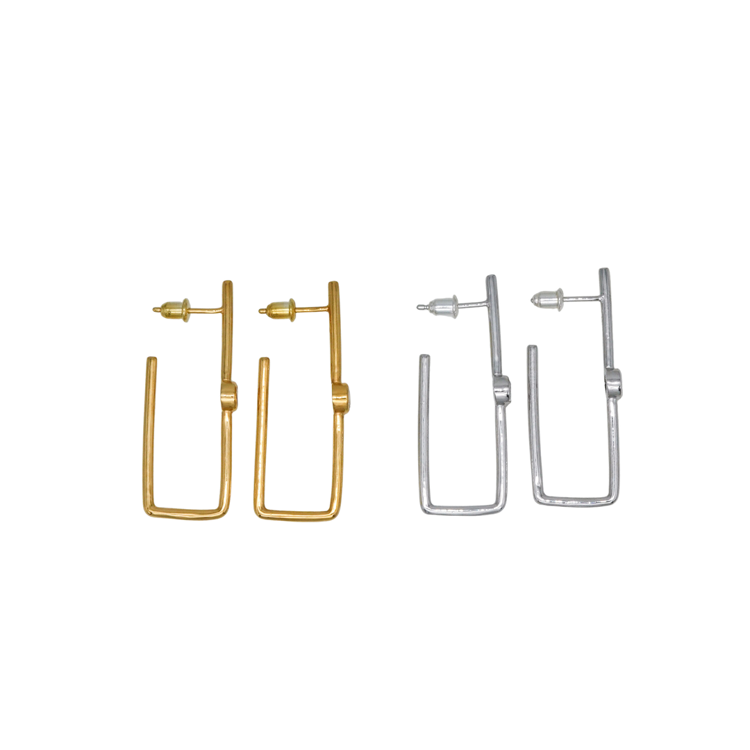 Morganite square hoop earring