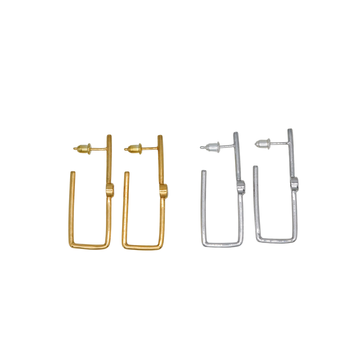 Morganite square hoop earring