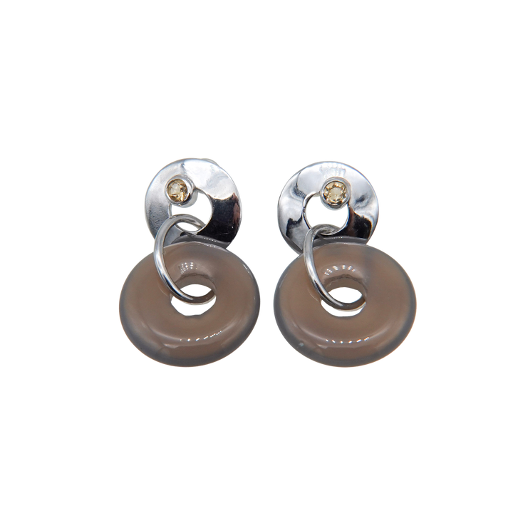 Stone ring earring with citrine/grey agate