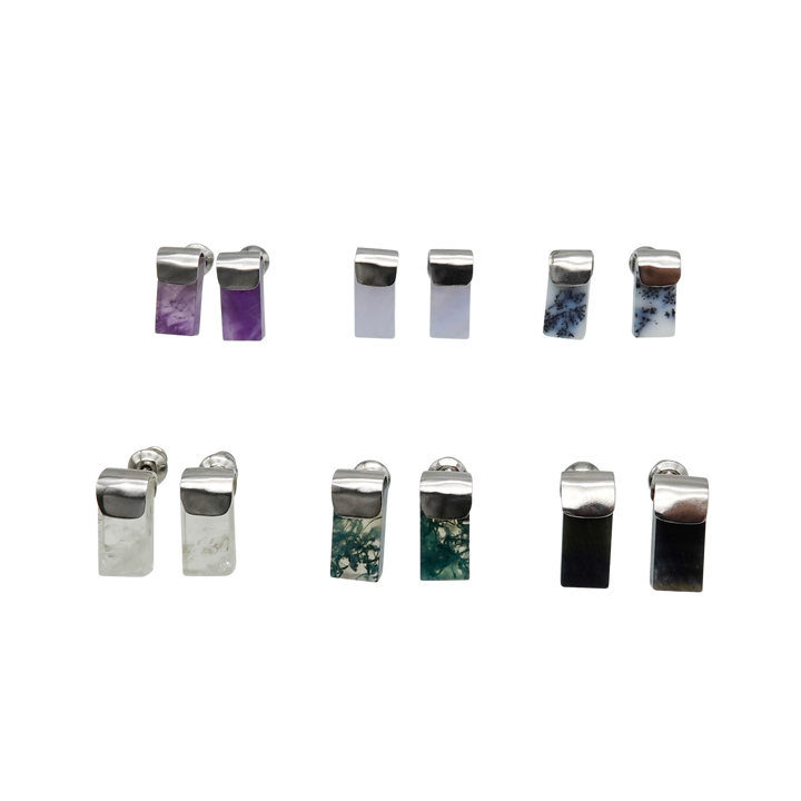 HASAMU pierced earrings gemstone square
