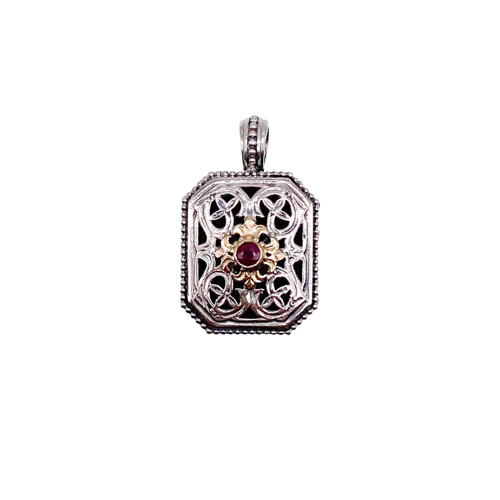 Garden Shadows polygon Pendant in 18K Gold and Sterling Silver with Ruby_1126C