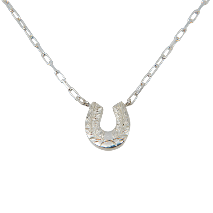Engraved horseshoe necklace- Aquamarine