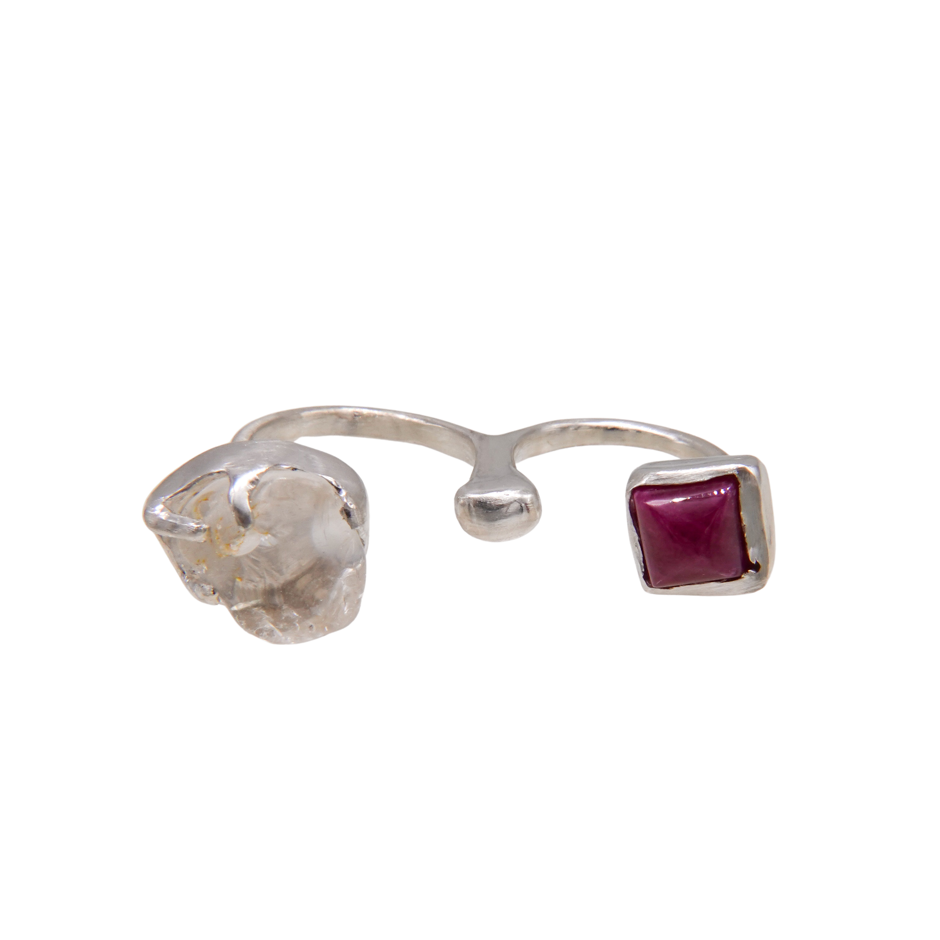 stone double ring (ruby×rock crystal) – unigem