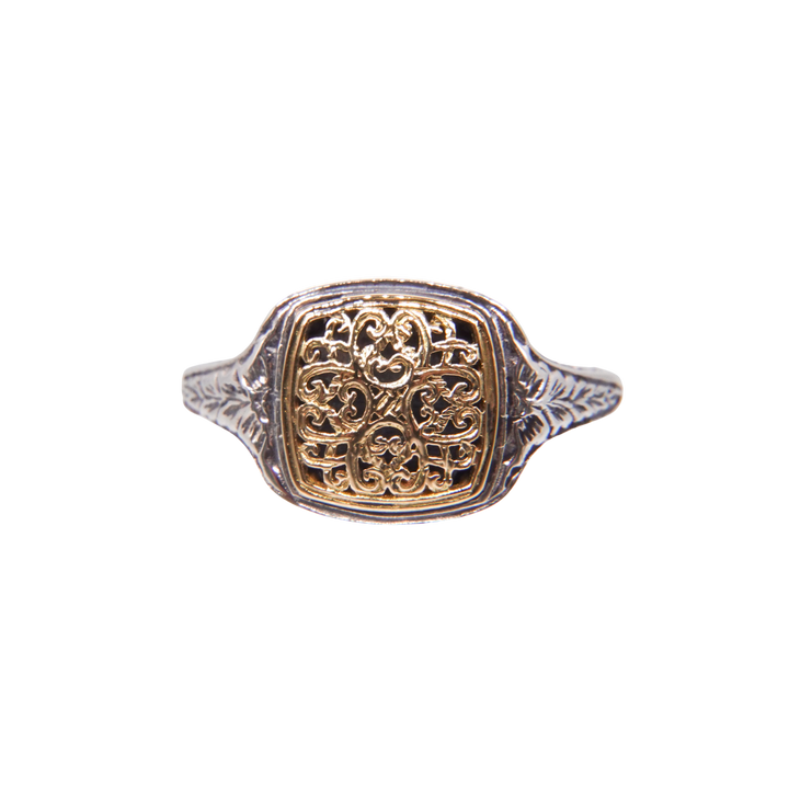 Mediterranean square pinky ring in 18K Gold and sterling silver_20432