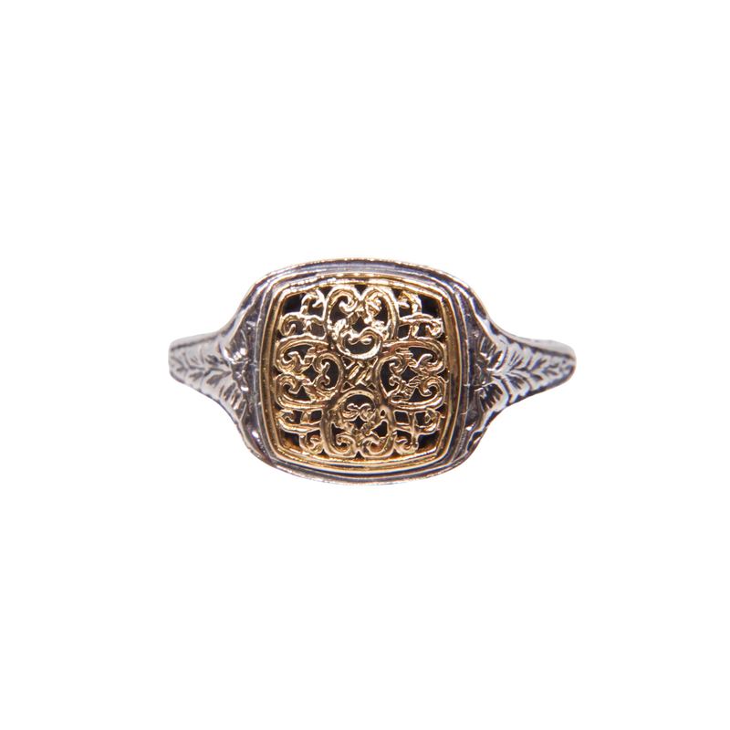 Mediterranean square pinky ring in 18K Gold and sterling silver_20432
