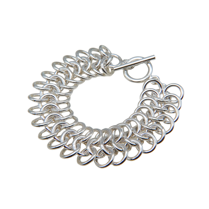Stacked silver ring design bracelet