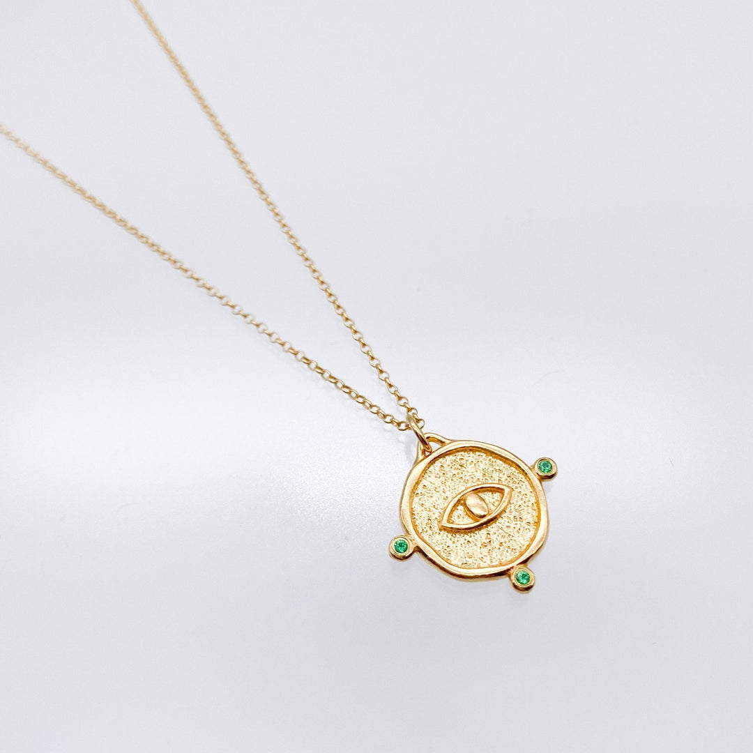 Small Eye Talisman Necklace With Zircon Stones-necklace-Barbóra-green-unigem