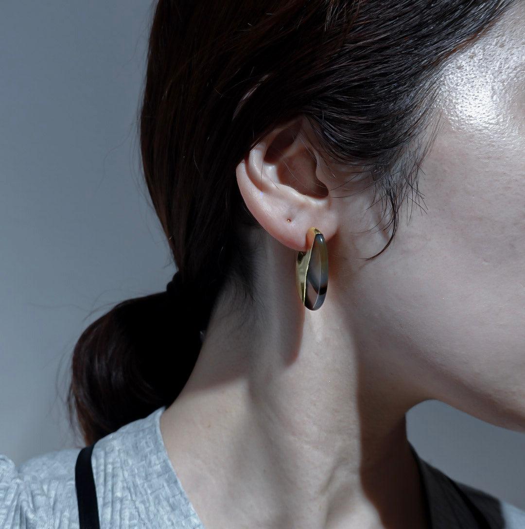 UKISHIMA- SORAMAME BROWN AGATE-pierced earring-PREEK-unigem