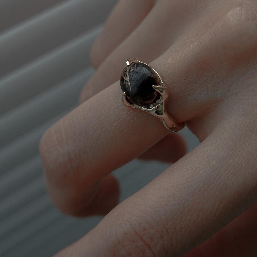 oval stone ring 10x8_copper obsidian